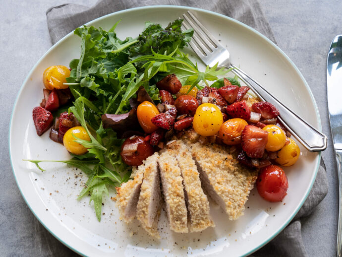 Roasted Berry Salsa Tumbled over Crusted Chicken Breasts